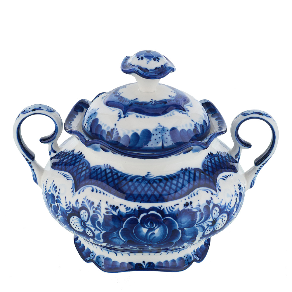 Сахарница «Купец». Гжель - интернет магазин Русь Велика я 