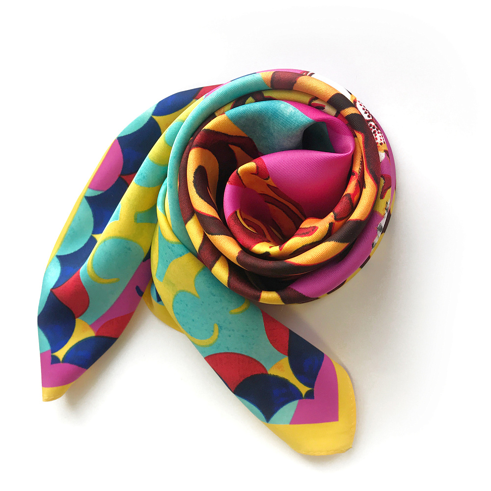 Платок шелковый «Амурский тигр» 90х90 см - интернет магазин Русь Велика я фото 3