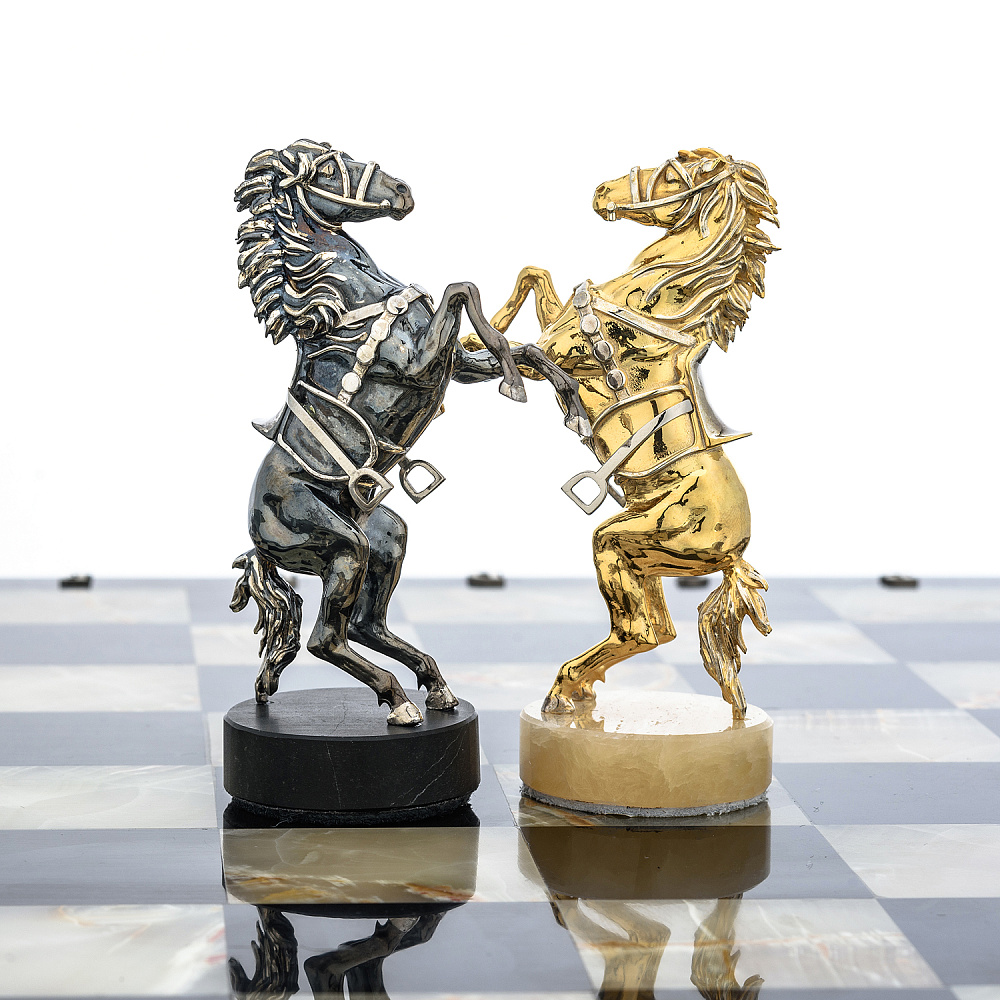 Шахматы с полем из камня и фигурами из серебра «Сражение» 35х35 см - интернет магазин Русь Велика я фото 4