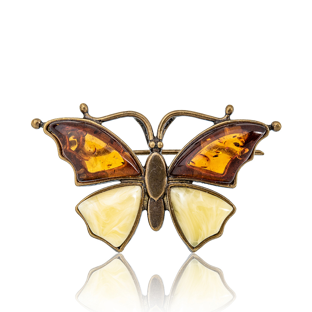 Брошь с янтарной вставкой «Бабочка» - интернет магазин Русь Велика я 
