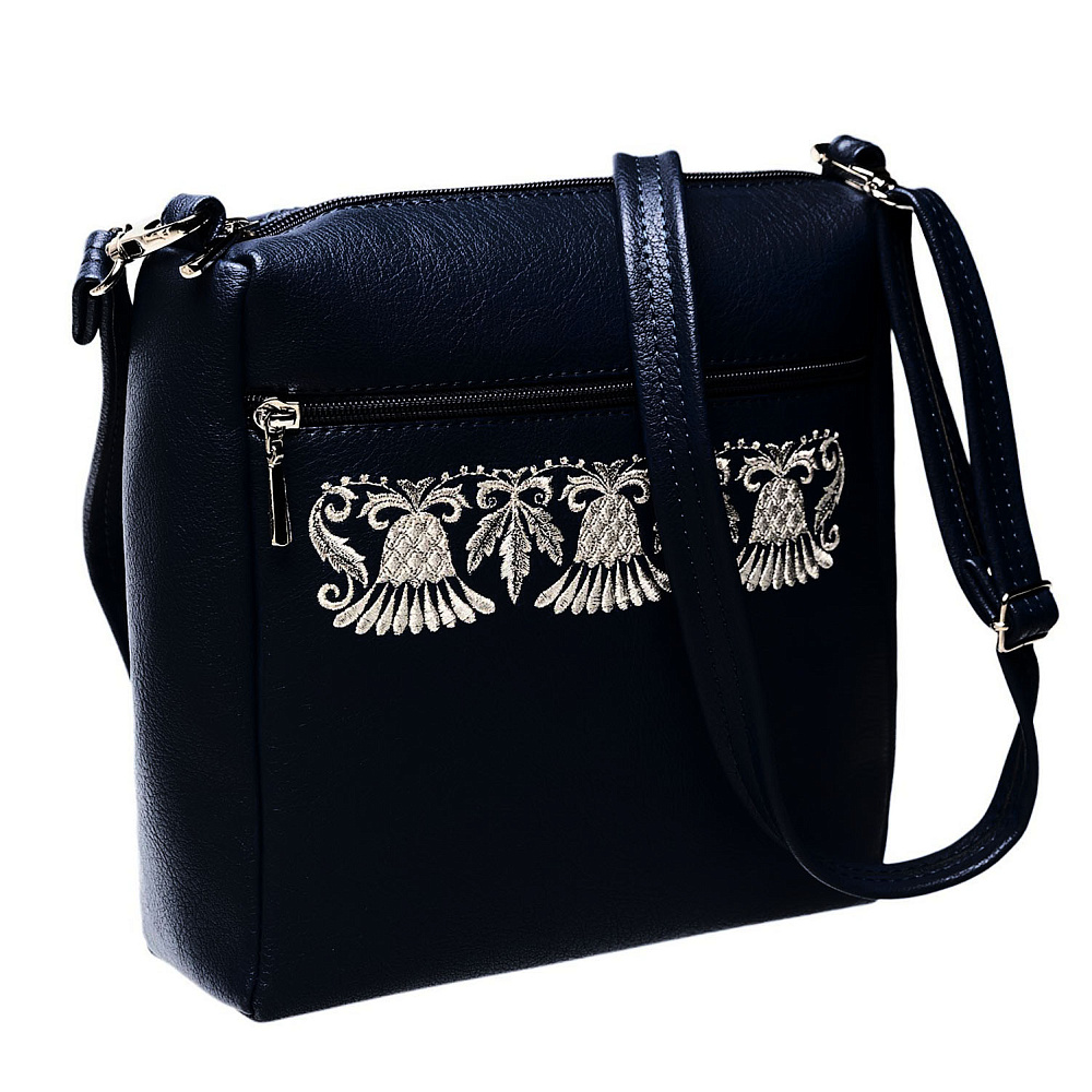 Сумка «Цветок-оберег». Темно-синяя с вышивкой - интернет магазин Русь Велика я 