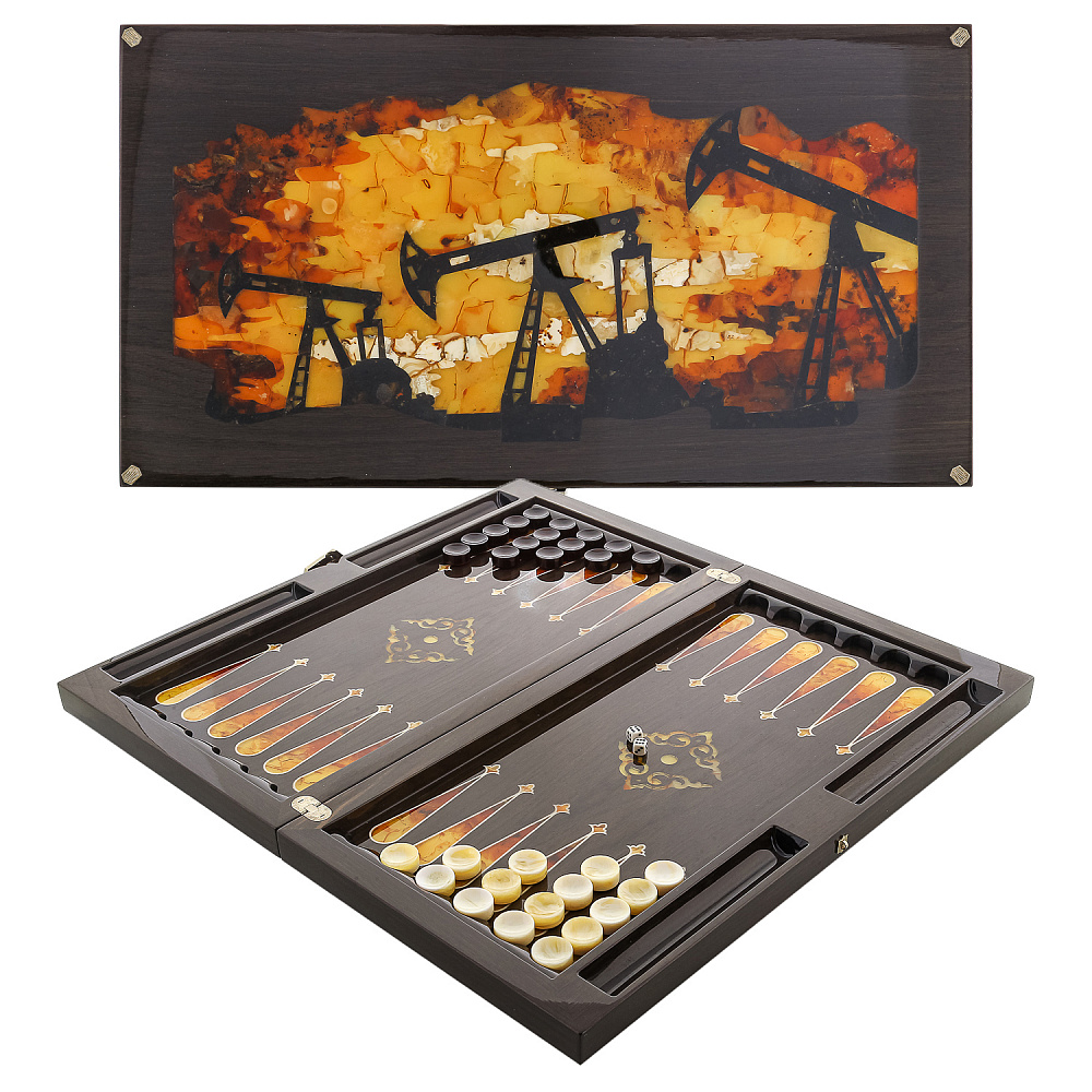 Нарды из мореного дуба с инкрустацией и фишками из янтаря «Черное золото» - интернет магазин Русь Велика я 
