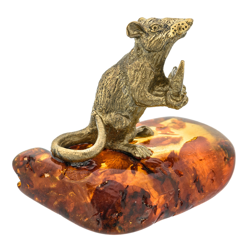 Статуэтка с янтарем «Крыса с сыром» - интернет магазин Русь Велика я 