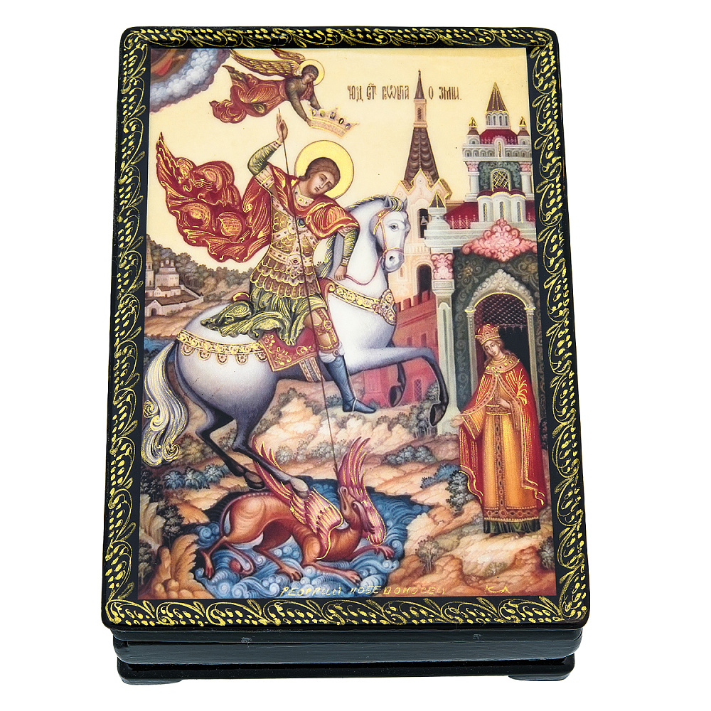 Шкатулка с художественной росписью «Георгий Победоносец» - интернет магазин Русь Велика я 