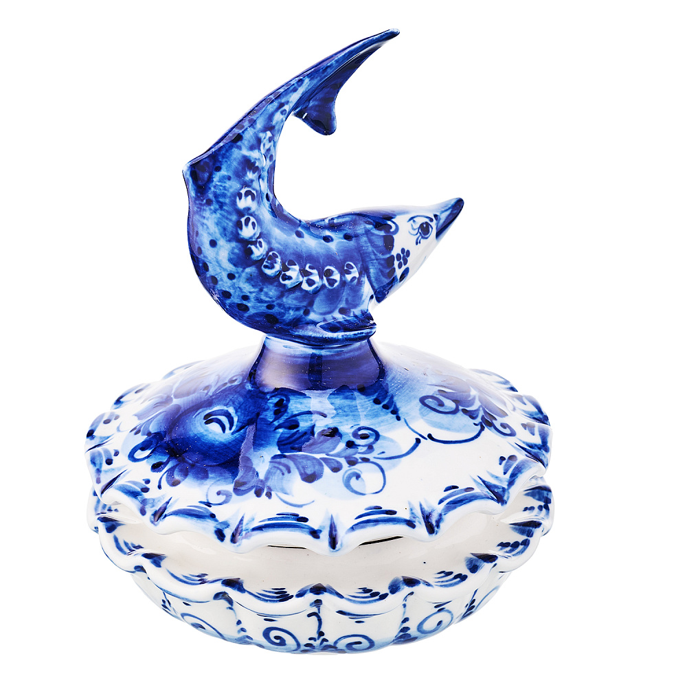 Икорница фарфоровая с росписью «Осетр». Гжель - интернет магазин Русь Велика я фото 2