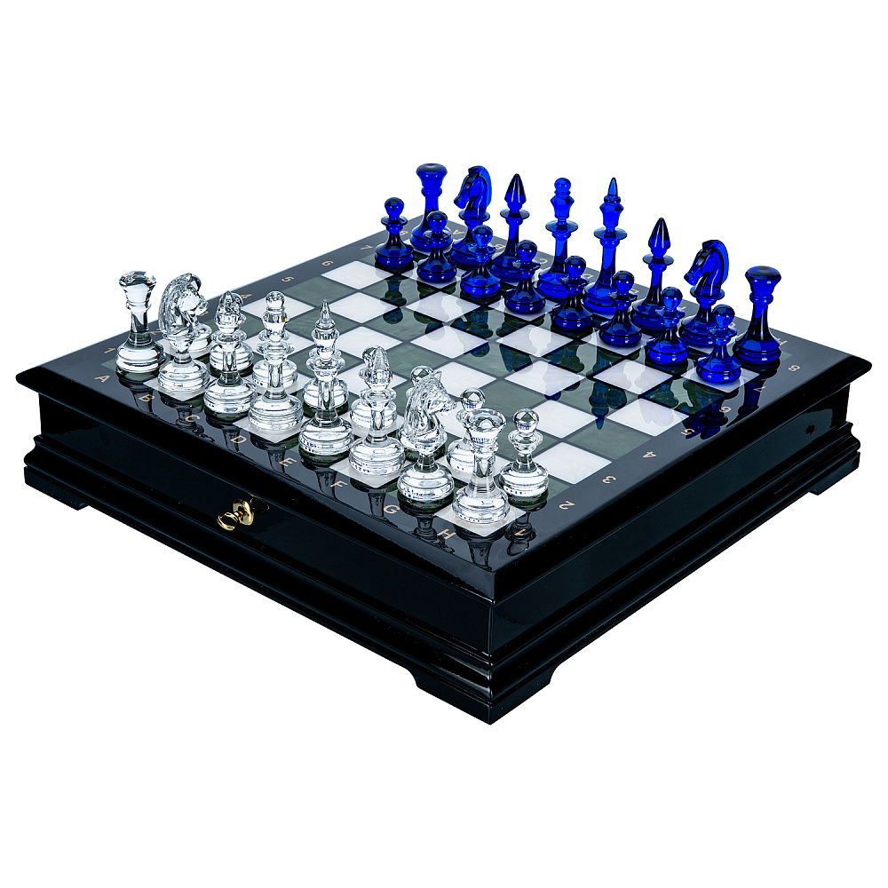 Шахматы с перламутром и стеклянными фигурами 45х45 см - интернет магазин Русь Велика я 