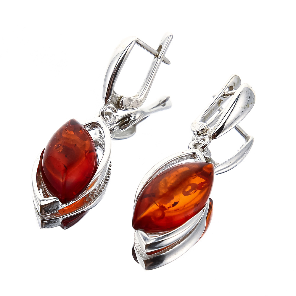 Серьги с янтарными вставками - интернет магазин Русь Велика я 