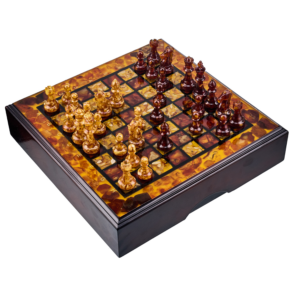 Шахматы с инкрустацией и фигурами из янтаря 30х30 см - интернет магазин Русь Велика я фото 11