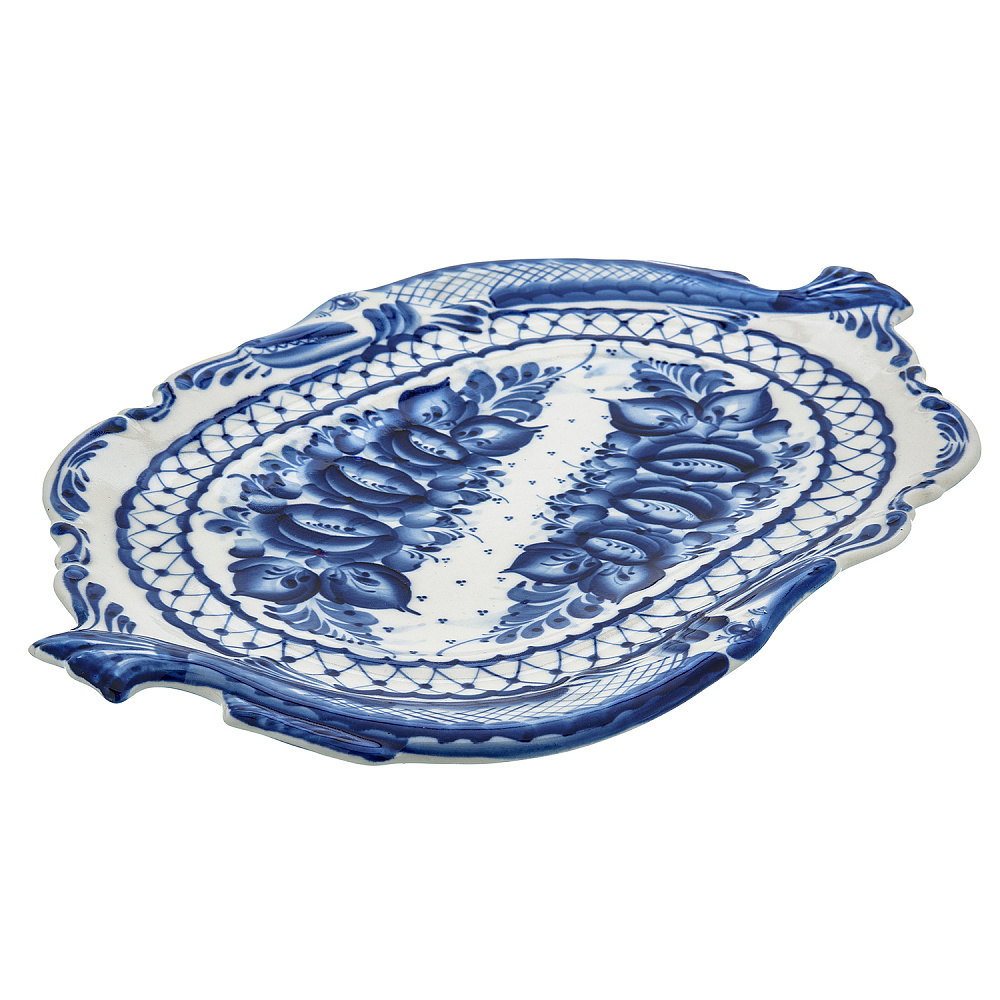 Блюдо «Щука». Гжель - интернет магазин Русь Велика я фото 1