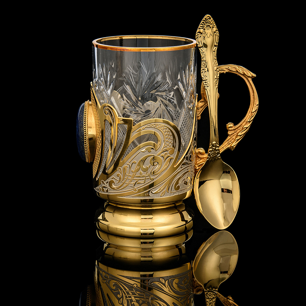 Подстаканник с блюдцем «Лазурит». Златоуст - интернет магазин Русь Велика я фото 2