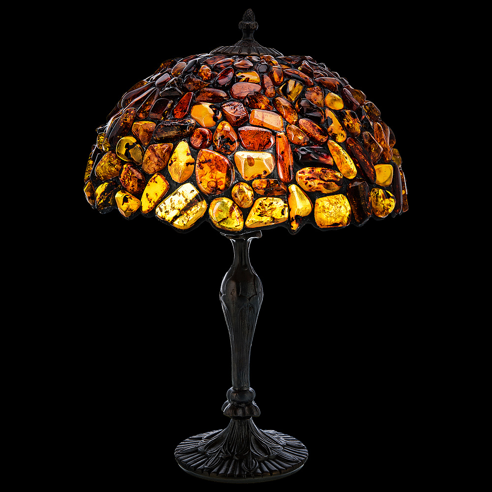 Настольная лампа из янтаря и бронзы. Высота 50 см - интернет магазин Русь Велика я 