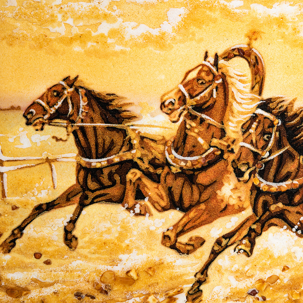 Картина янтарная «Зимняя тройка» 60x80 см - интернет магазин Русь Велика я фото 1