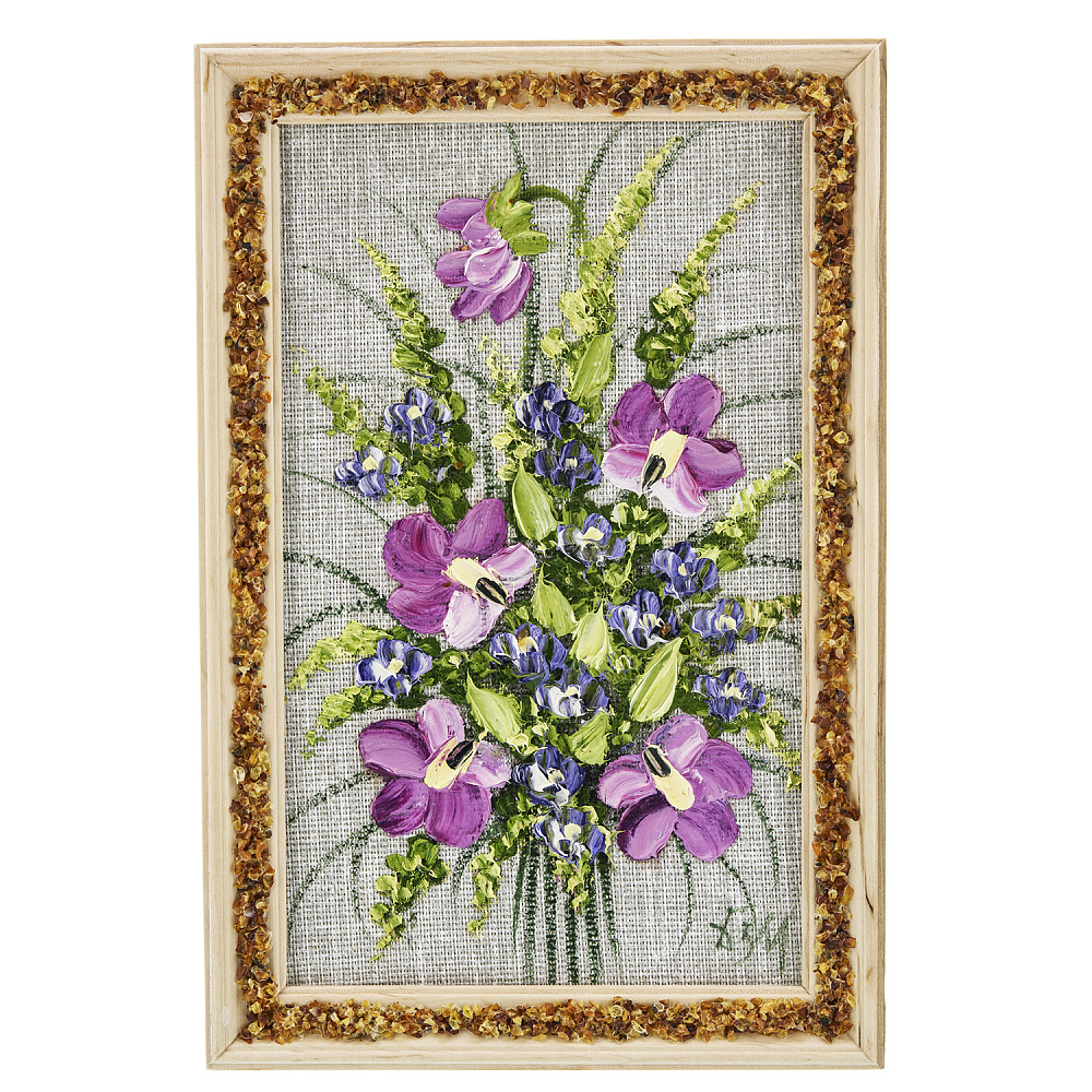 Панно в янтарной раме «Букет цветов» 27х18 см - интернет магазин Русь Велика я 