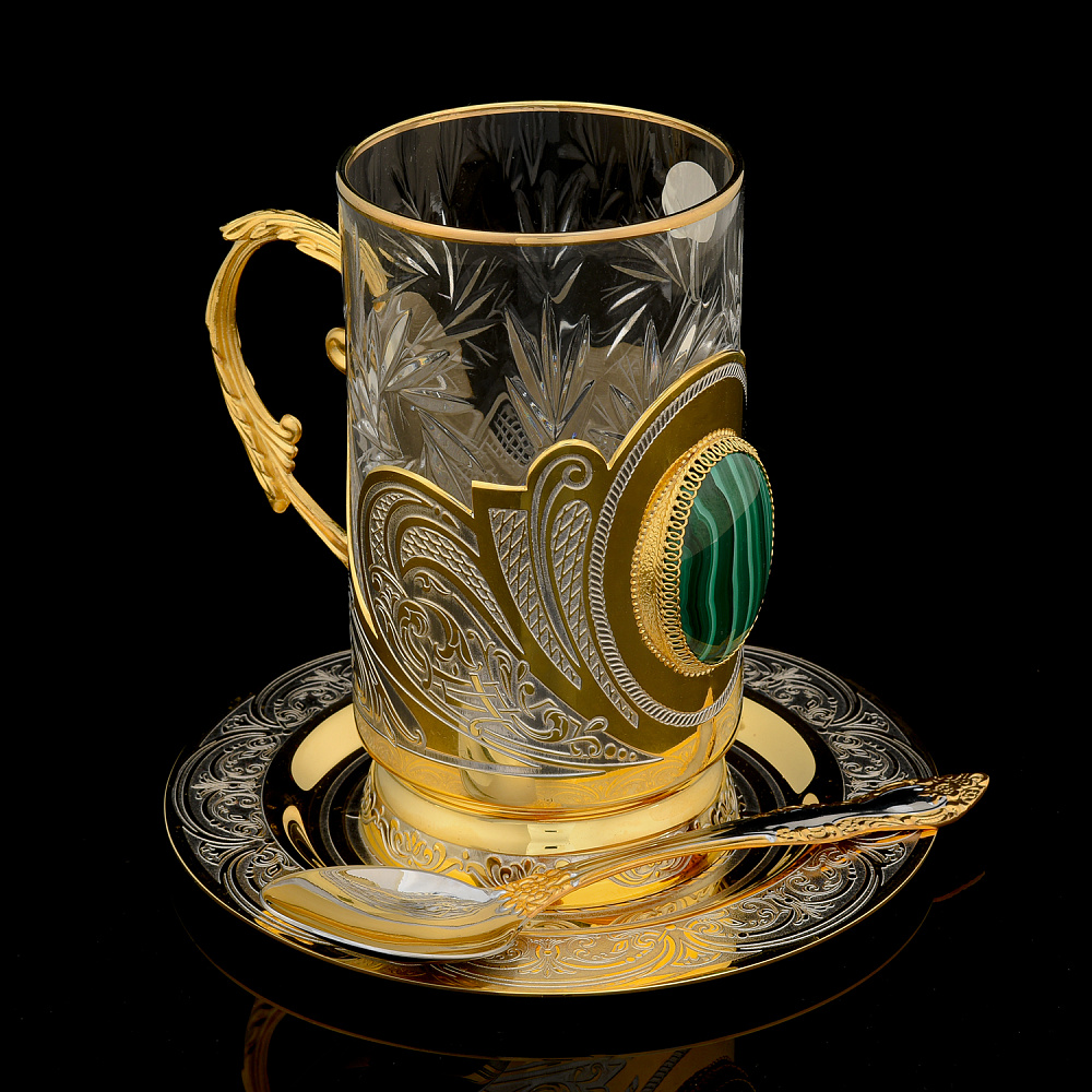 Чайный набор с подстаканником «Малахит». Златоуст - интернет магазин Русь Велика я фото 2