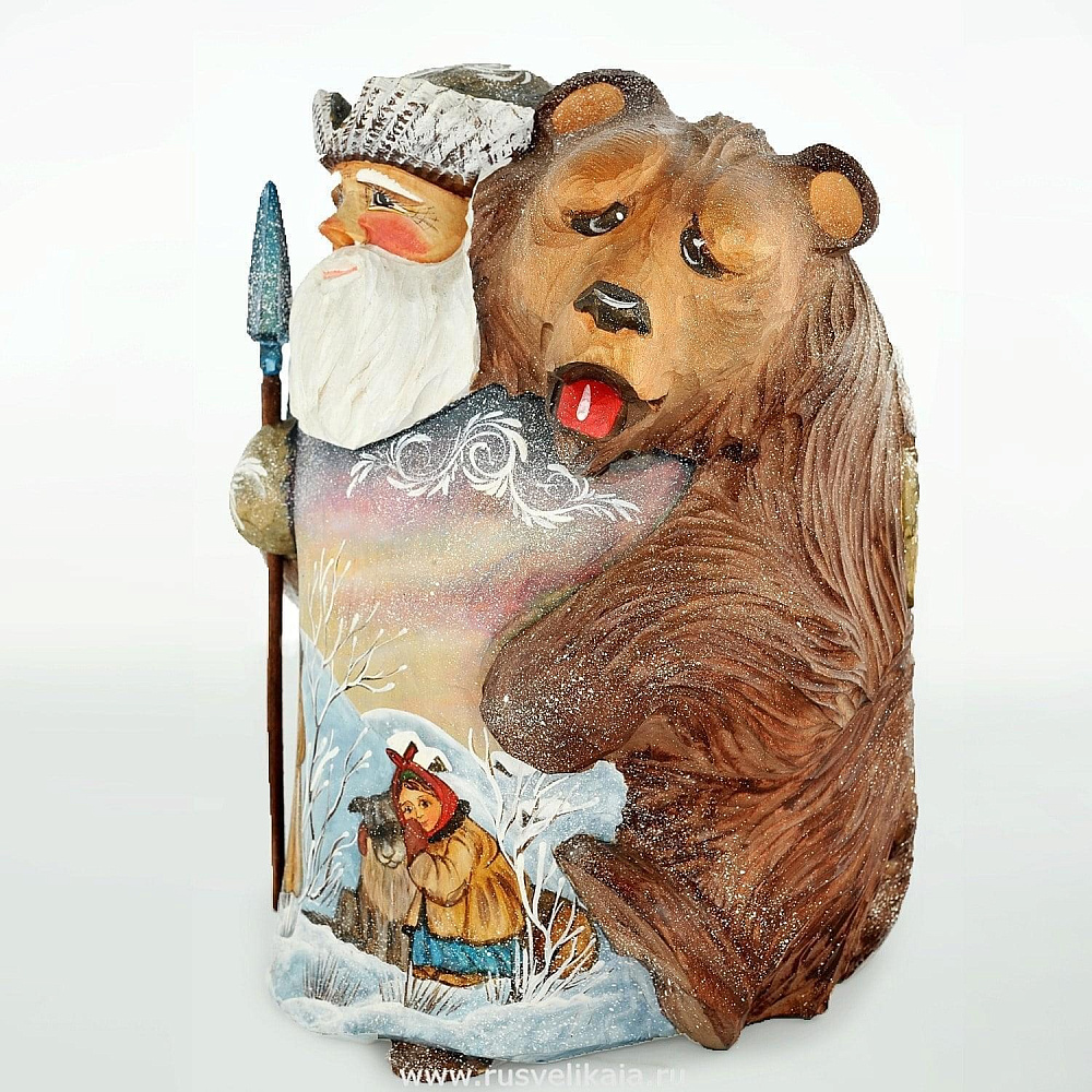 Скульптура из дерева «Дед Мороз с медведем» - интернет магазин Русь Велика я фото 4