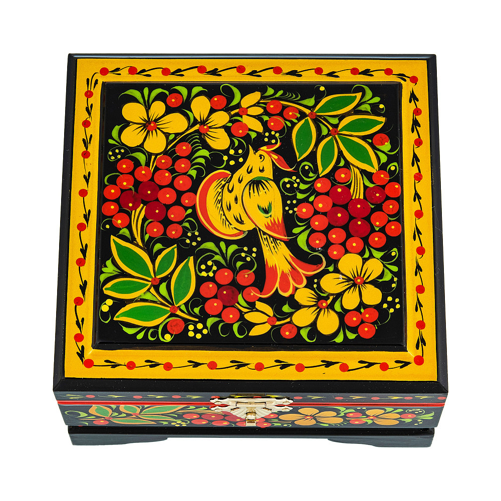 Деревянная шкатулка «Птица и рябина». Хохлома - интернет магазин Русь Велика я 