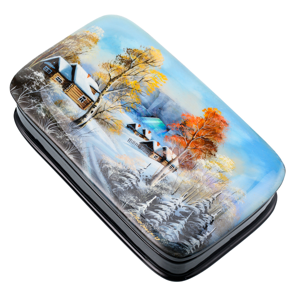 Шкатулка с художественной росписью «Зима в деревне» - интернет магазин Русь Велика я фото 1