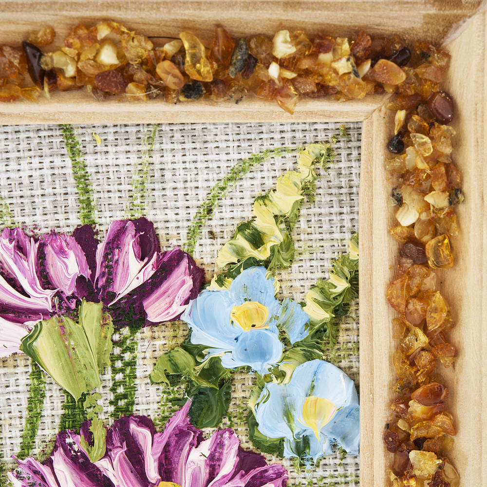 Панно в янтарной раме «Букет цветов» 12,5х16,5 см - интернет магазин Русь Велика я фото 2