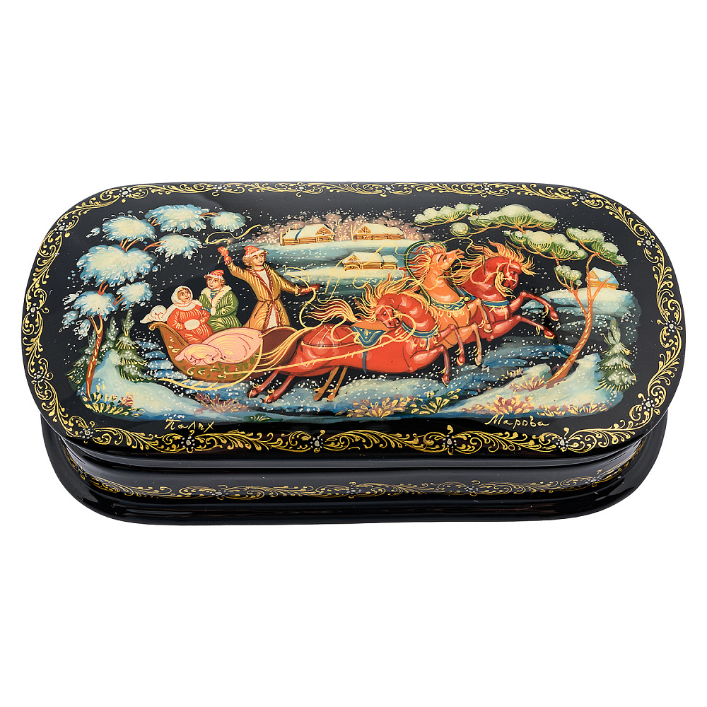 Шкатулка с художественной росписью «Тройка» - интернет магазин Русь Велика я 