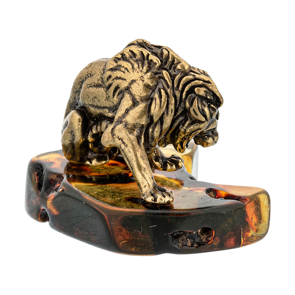 Статуэтка с янтарем «Нападающий лев» - интернет магазин Русь Велика я фото 1