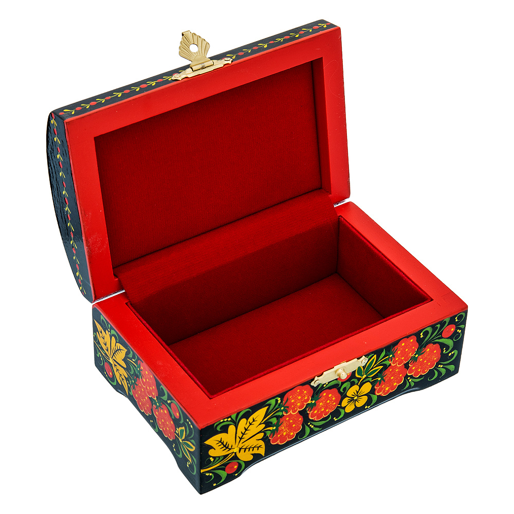 Шкатулка с росписью «Птица и малина». Хохлома - интернет магазин Русь Велика я фото 3