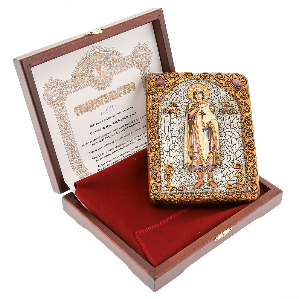 Икона из мореного дуба «Святой благоверный князь Глеб» 20х15 см - интернет магазин Русь Велика я фото 1