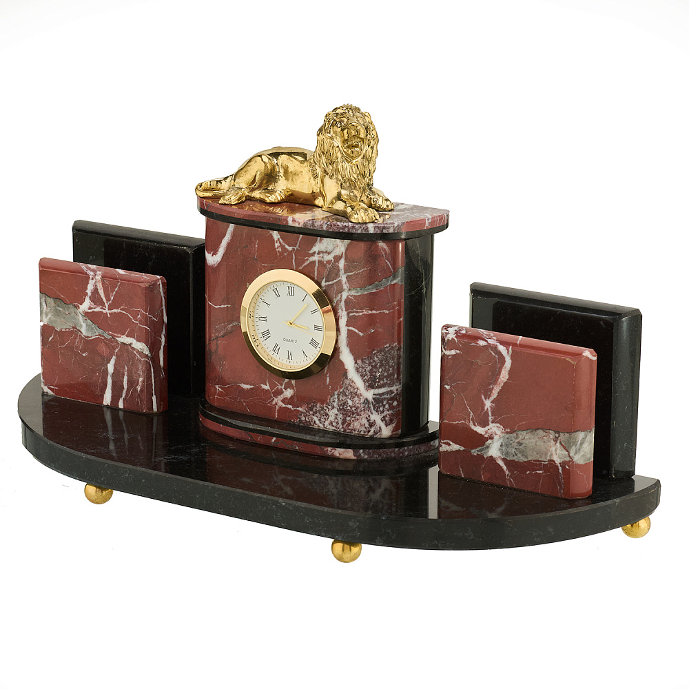 Визитница настольная с часами «Лев» - интернет магазин Русь Велика я фото 1