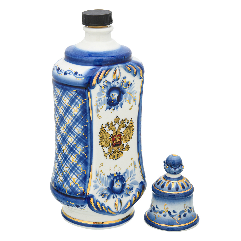 Штоф со стопками «Герб РФ». Гжель в золоте - интернет магазин Русь Велика я фото 5