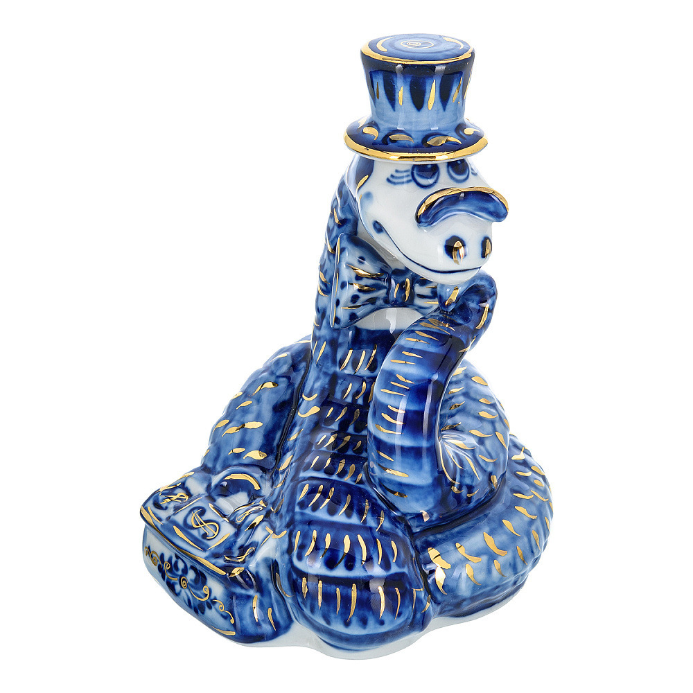 Змея Символ года 2025. Штоф «Змей Мудрый Каа». Гжель в золоте - интернет магазин Русь Велика я 