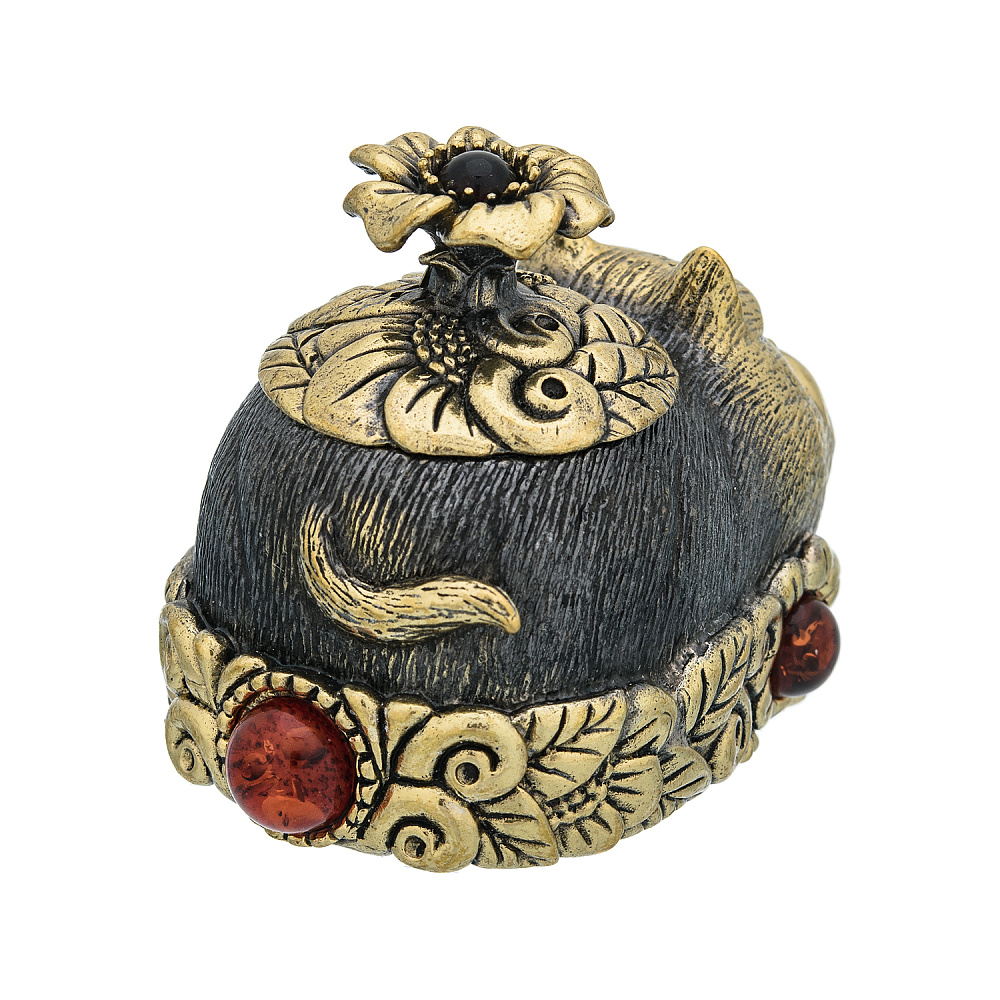 Статуэтка с янтарем «Кот в цветах» - интернет магазин Русь Велика я фото 2