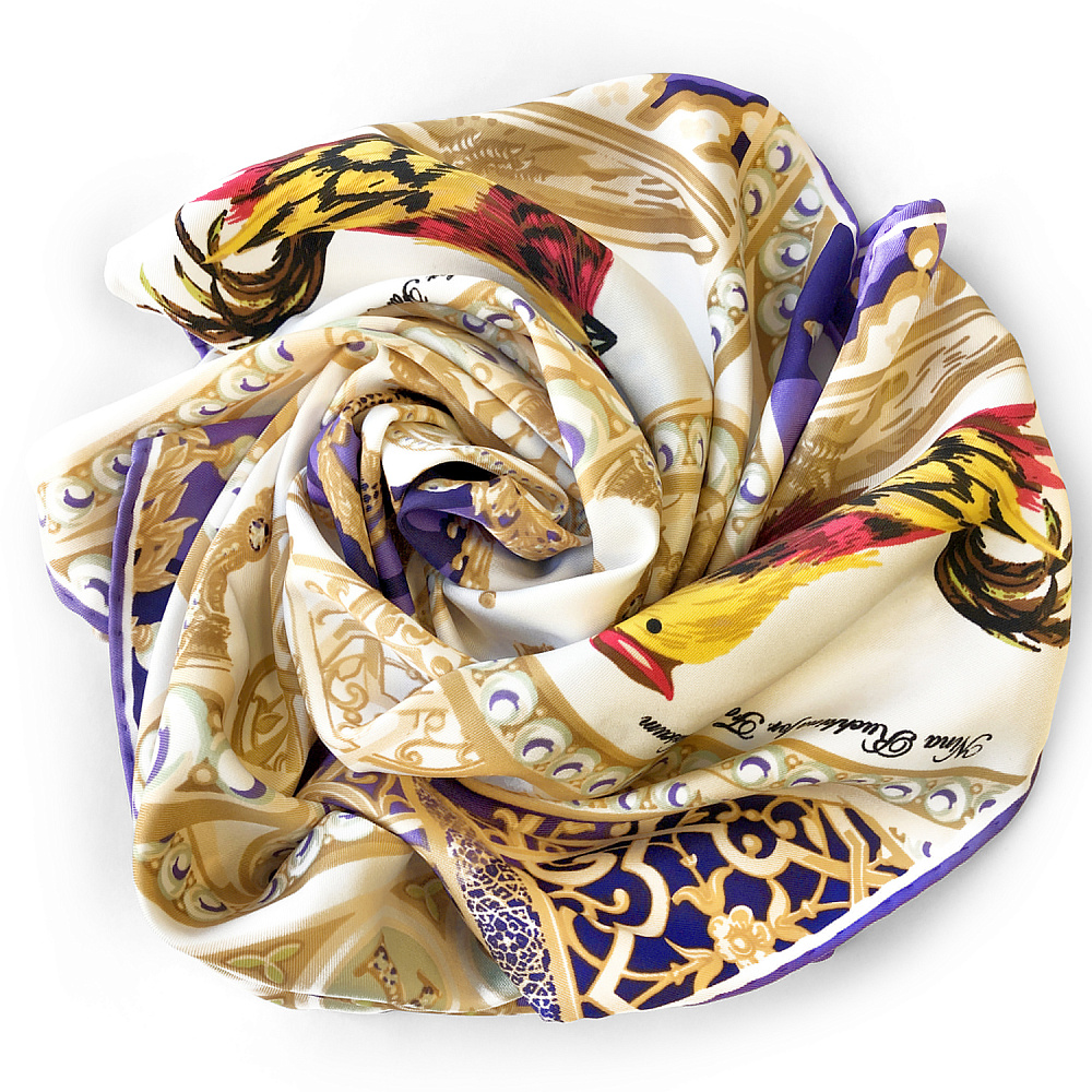 Платок шелковый «Фаберже. яйцо-часы Петушок» 65х65 см - интернет магазин Русь Велика я фото 5