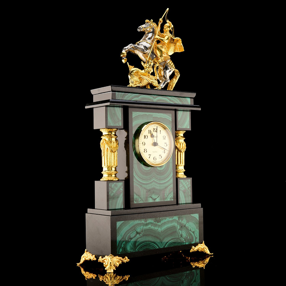 Часы каминные «Георгий Победоносец» Малахит - интернет магазин Русь Велика я фото 1