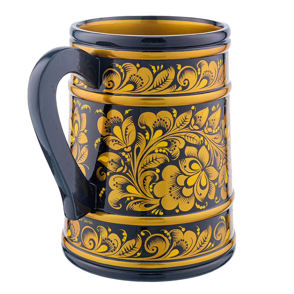 Кружка деревянная с росписью «Кудрина». Хохлома - интернет магазин Русь Велика я фото 2