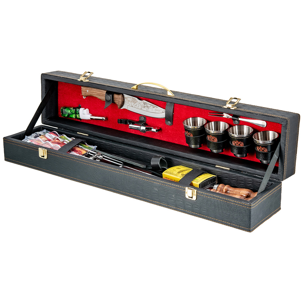 Шашлычный набор для пикника в кожаном футляре - интернет магазин Русь Велика я 