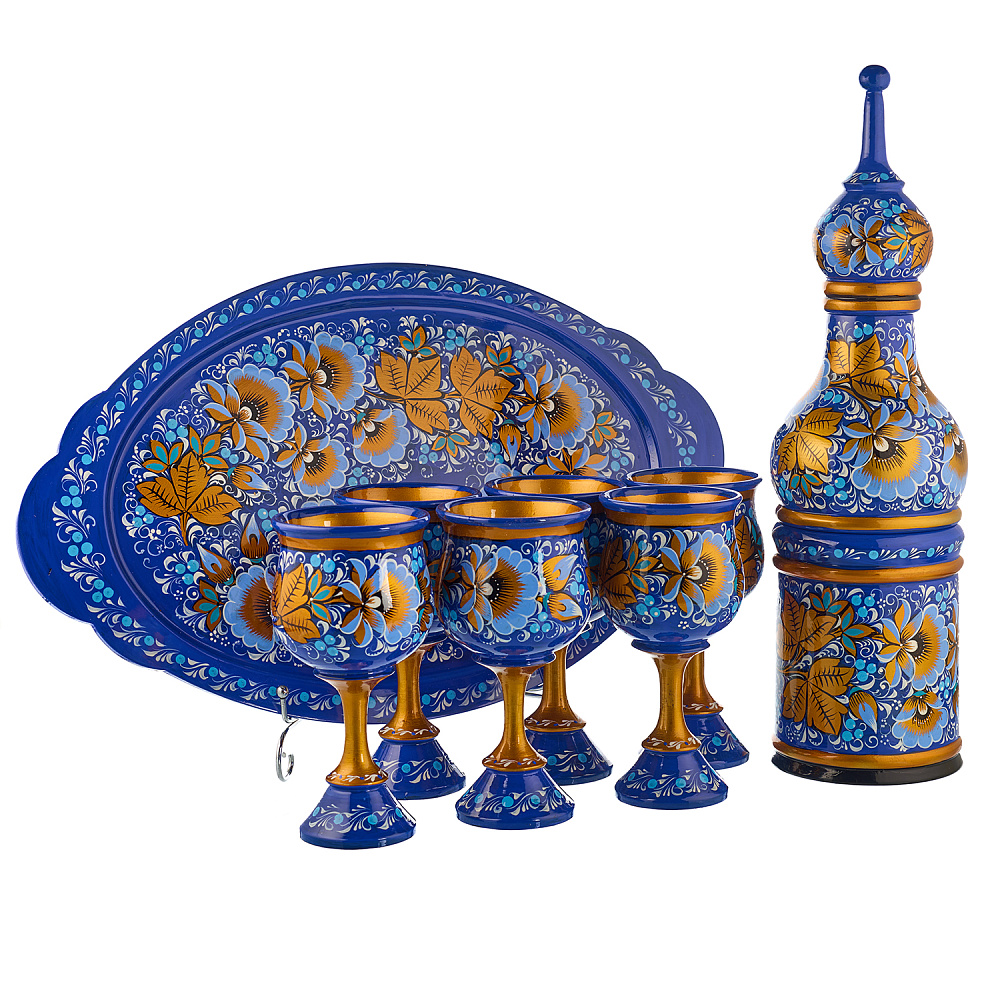 Питейный набор для шампанского «Цветы». Хохлома - интернет магазин Русь Велика я 