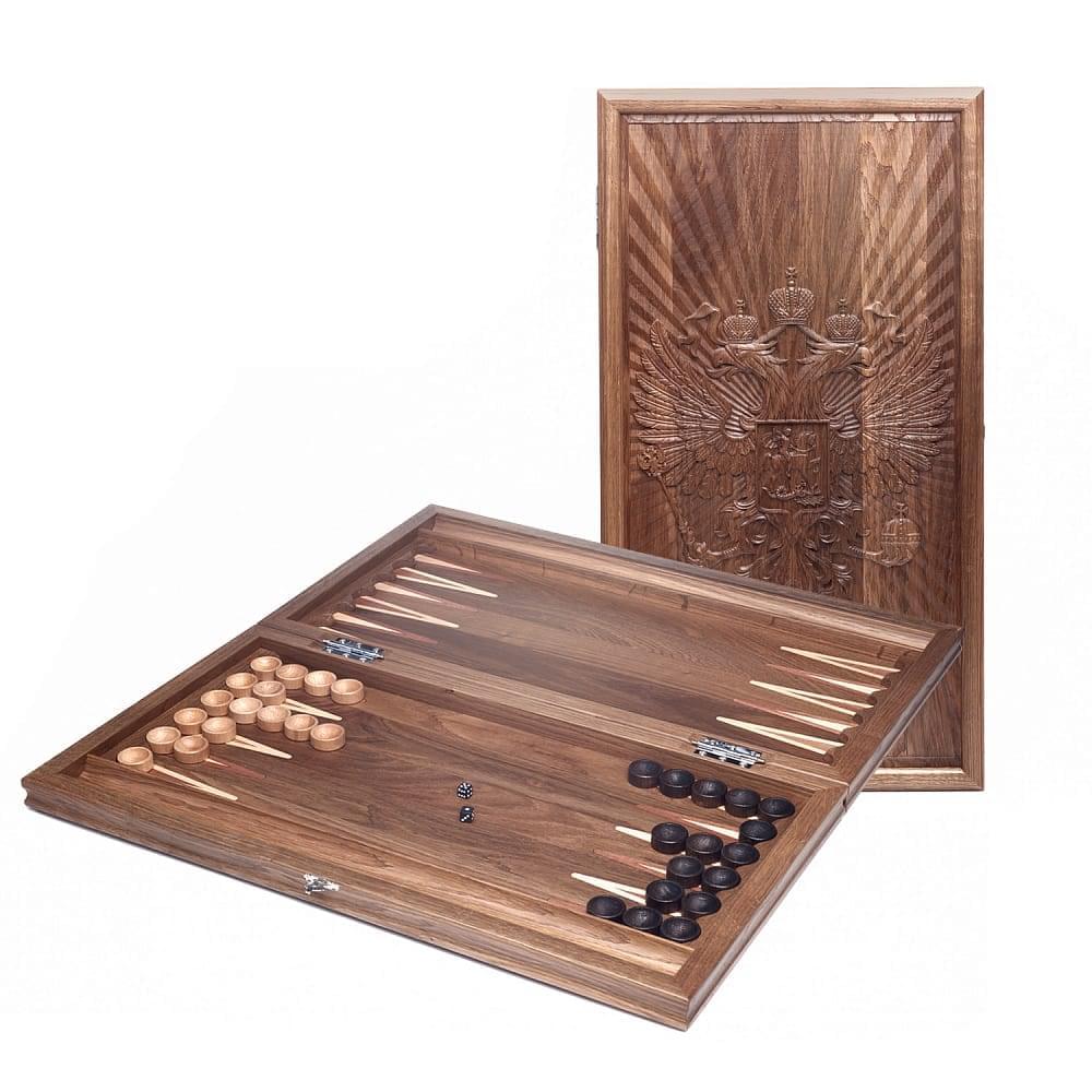 0053567 Нарды «Герб РОССИИ» из массива черного дуба 58*63см 76-54 - интернет магазин Русь Велика я 