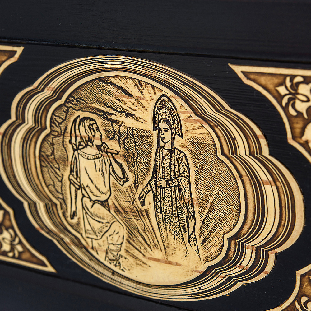 Прямоугольная шкатулка из бересты с малахитом - интернет магазин Русь Велика я фото 5