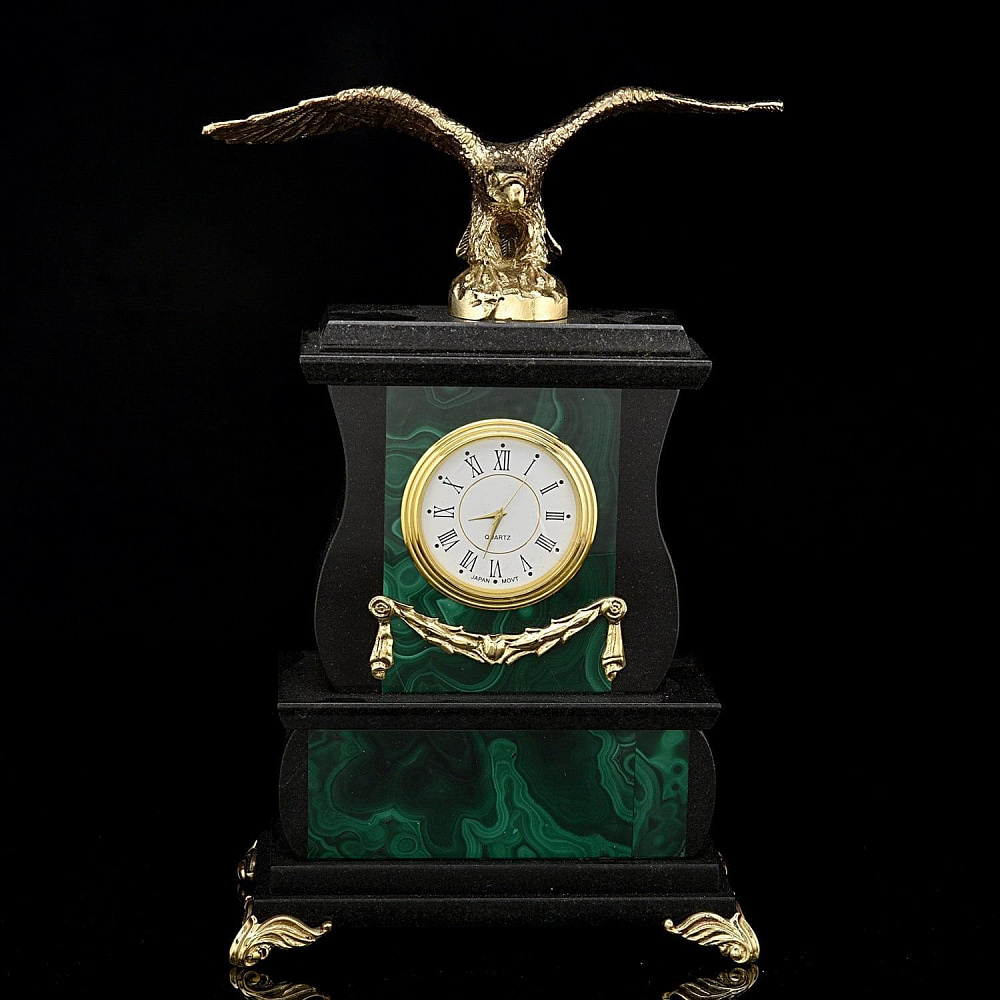 Часы «Орел». Малахит с бронзой - интернет магазин Русь Велика я 