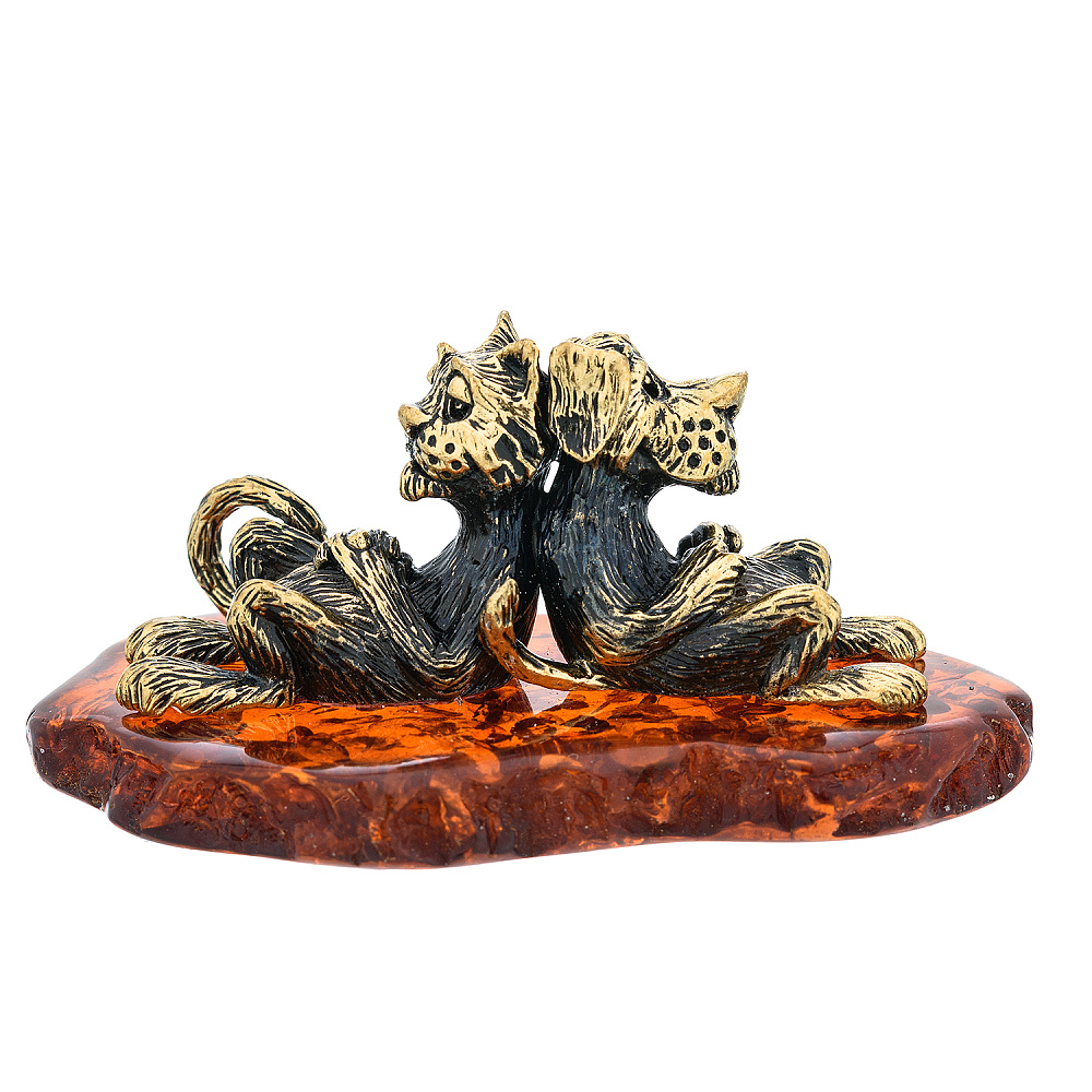 Статуэтка с янтарем «Кот и пес. Жизнь удалась» - интернет магазин Русь Велика я 