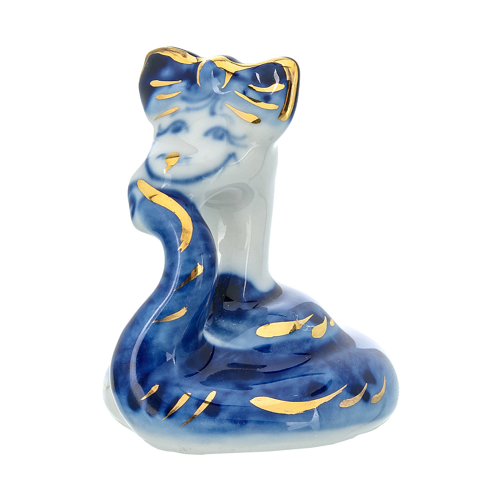 Змея Символ года 2025. Скульптура «Змейка» . Гжель в золоте - интернет магазин Русь Велика я 