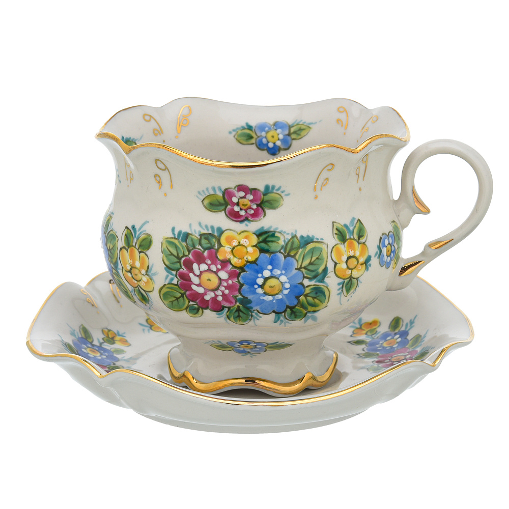 Чайная пара «Купец». Гжель в цвете - интернет магазин Русь Велика я фото 1