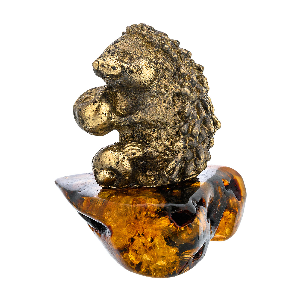 Статуэтка с янтарем «Еж с яблоком» - интернет магазин Русь Велика я 