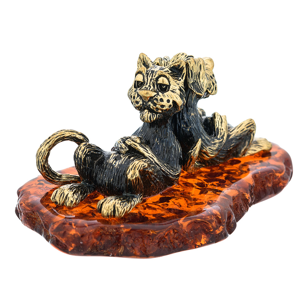 Статуэтка с янтарем «Кот и пес. Жизнь удалась» - интернет магазин Русь Велика я фото 1