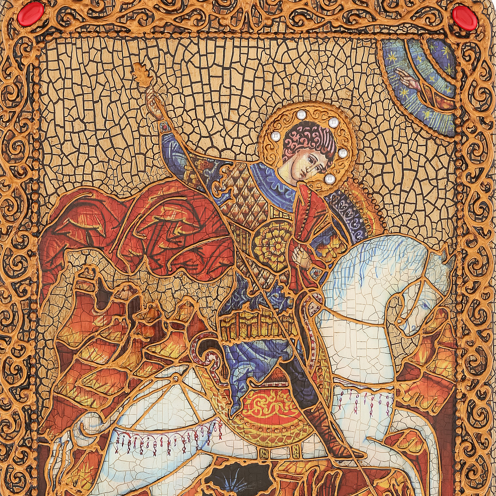 Икона из мореного дуба «Чудо святого Георгия о змие» 21х29 см - интернет магазин Русь Велика я фото 2