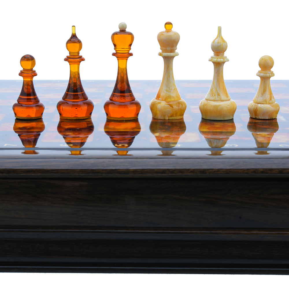 Шахматы из мореного дуба с янтарными фигурами 44х44 см - интернет магазин Русь Велика я фото 5