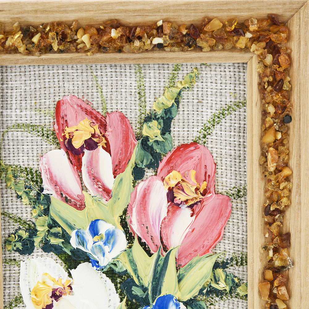 Панно в янтарной раме «Букет цветов» 12,5х16,5 см - интернет магазин Русь Велика я фото 2