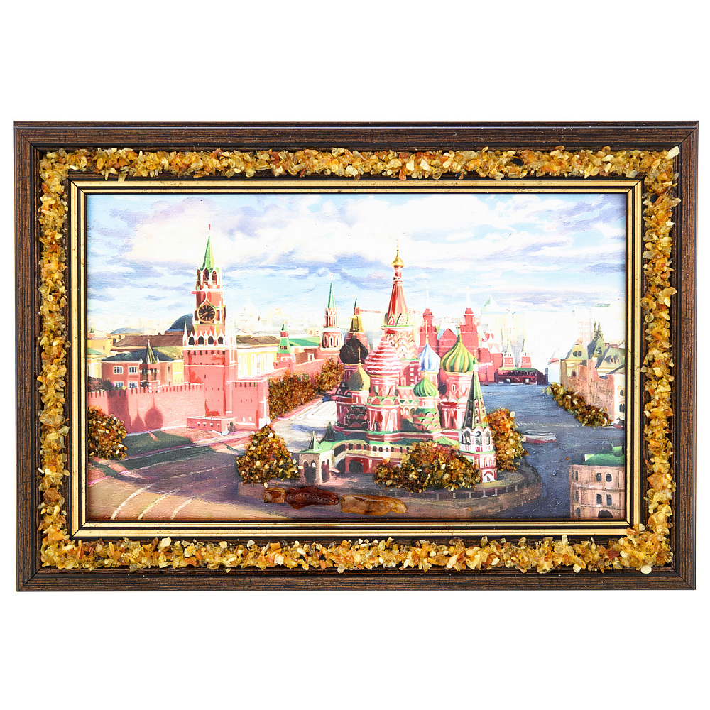 Картина янтарная «Храм Василия Блаженного» 24х15 см - интернет магазин Русь Велика я 