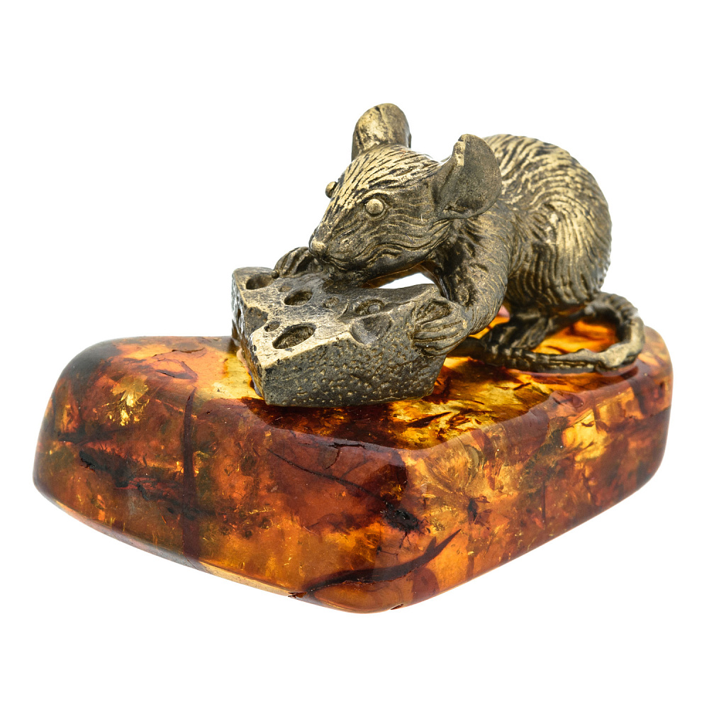 Статуэтка с янтарем «Крыса кушает сыр» - интернет магазин Русь Велика я фото 2