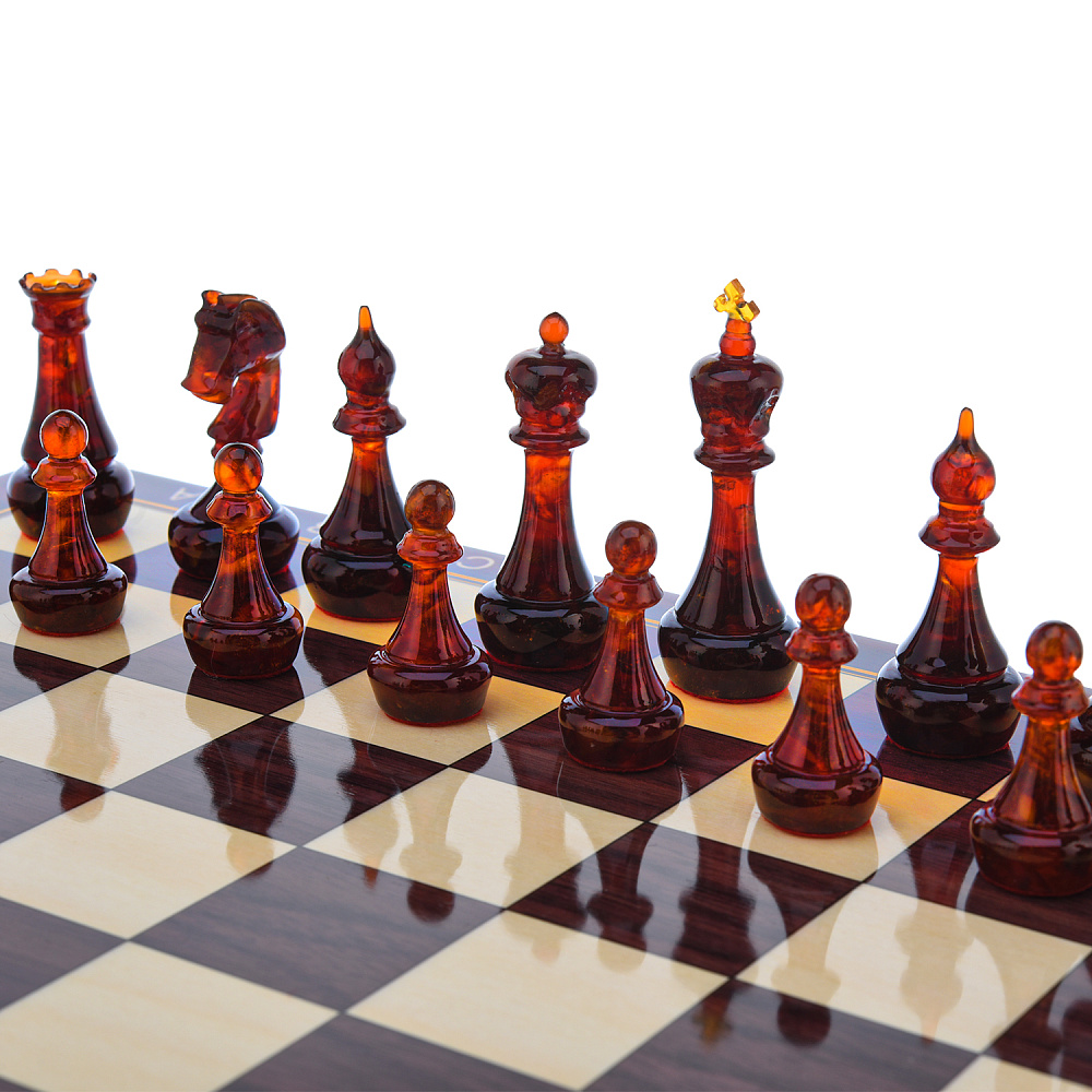 Шахматы с фигурами из янтаря 37х37 см - интернет магазин Русь Велика я фото 1