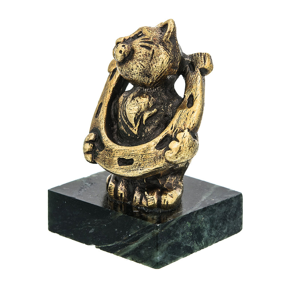 Бронзовая статуэтка «Кот с подковой» - интернет магазин Русь Велика я фото 1